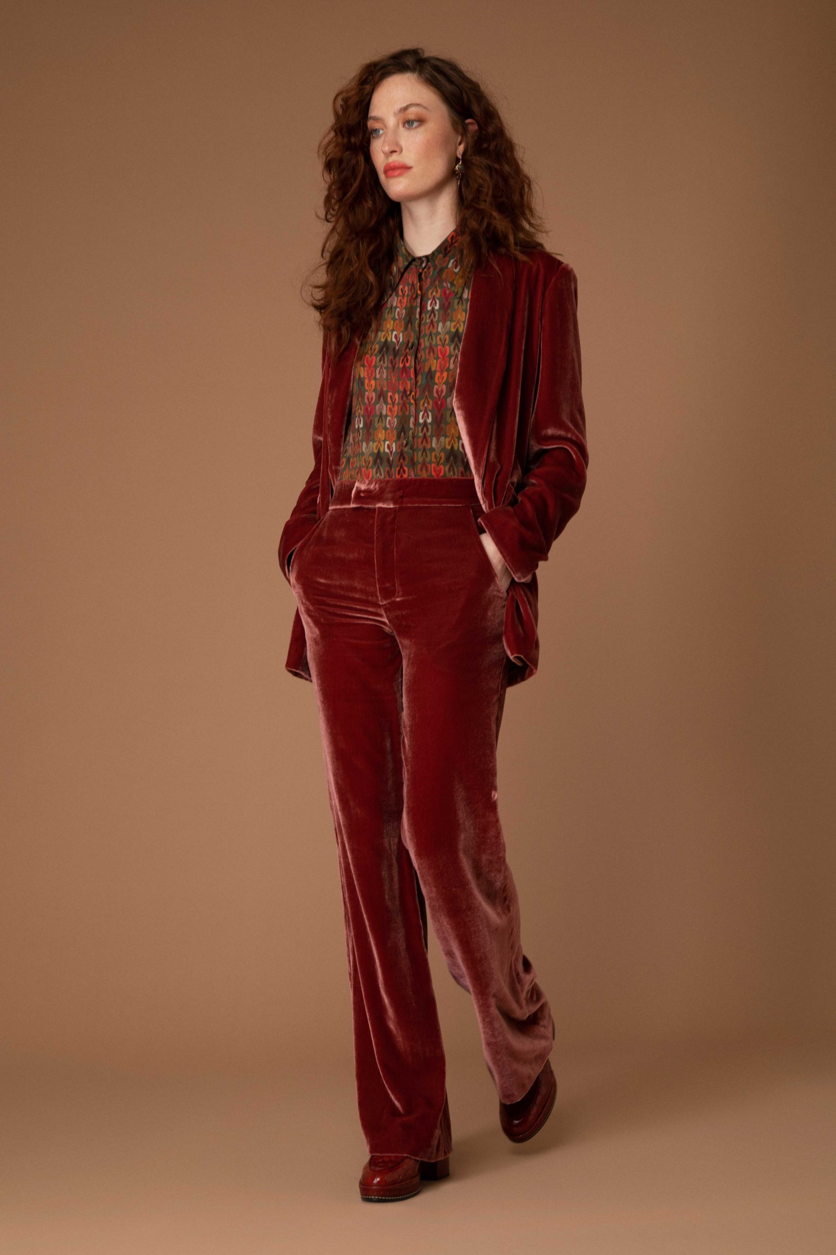 Kerry Velvet Trousers in Venetian Red