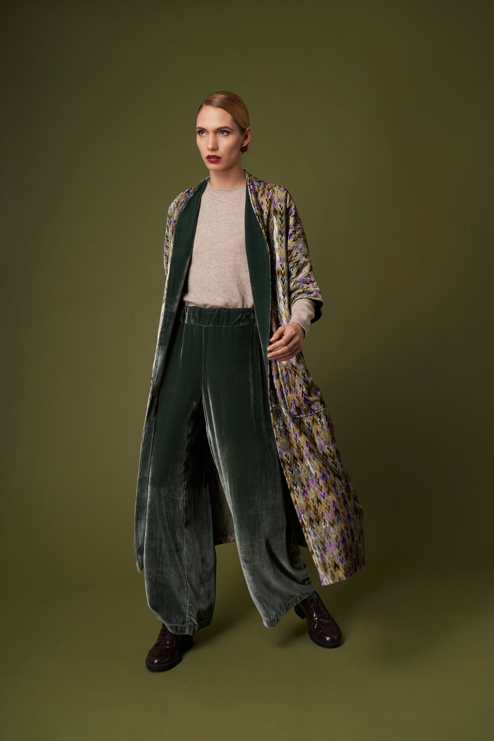 Susanna Velvet Palazzo Pants in Cypress