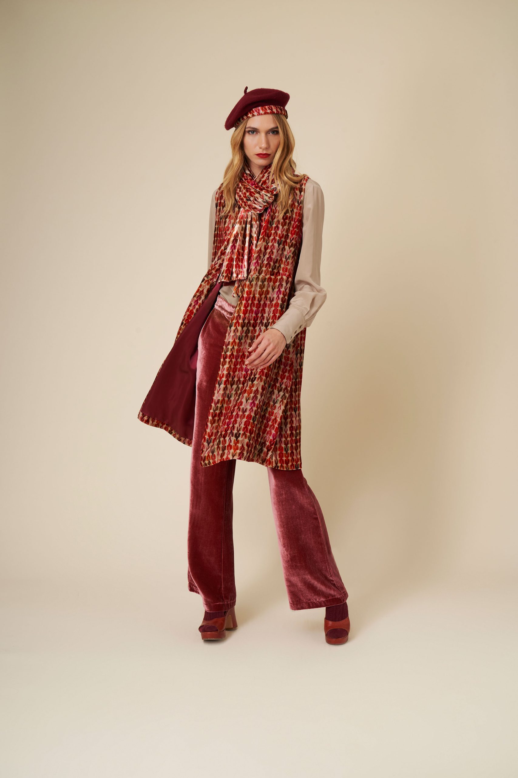 Jacqui Long Waistcoat in Paprika Frecce
