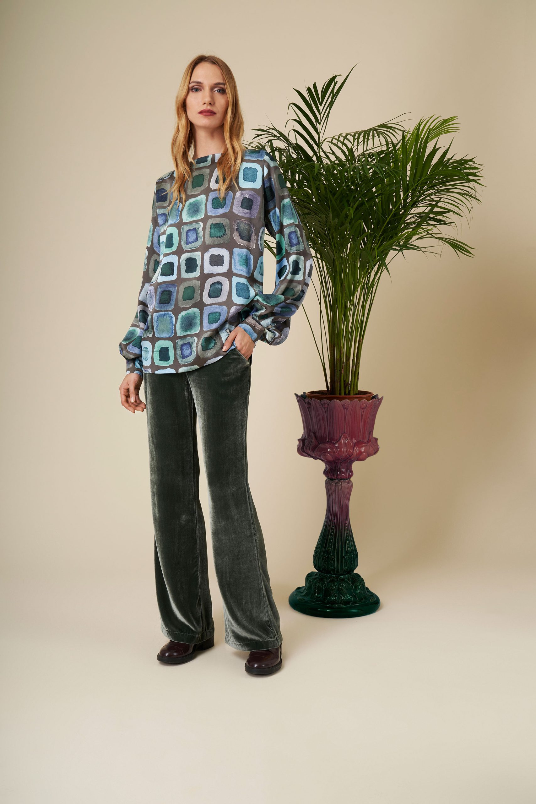 Costanza Blouse in Sea Grass Big Mosaico
