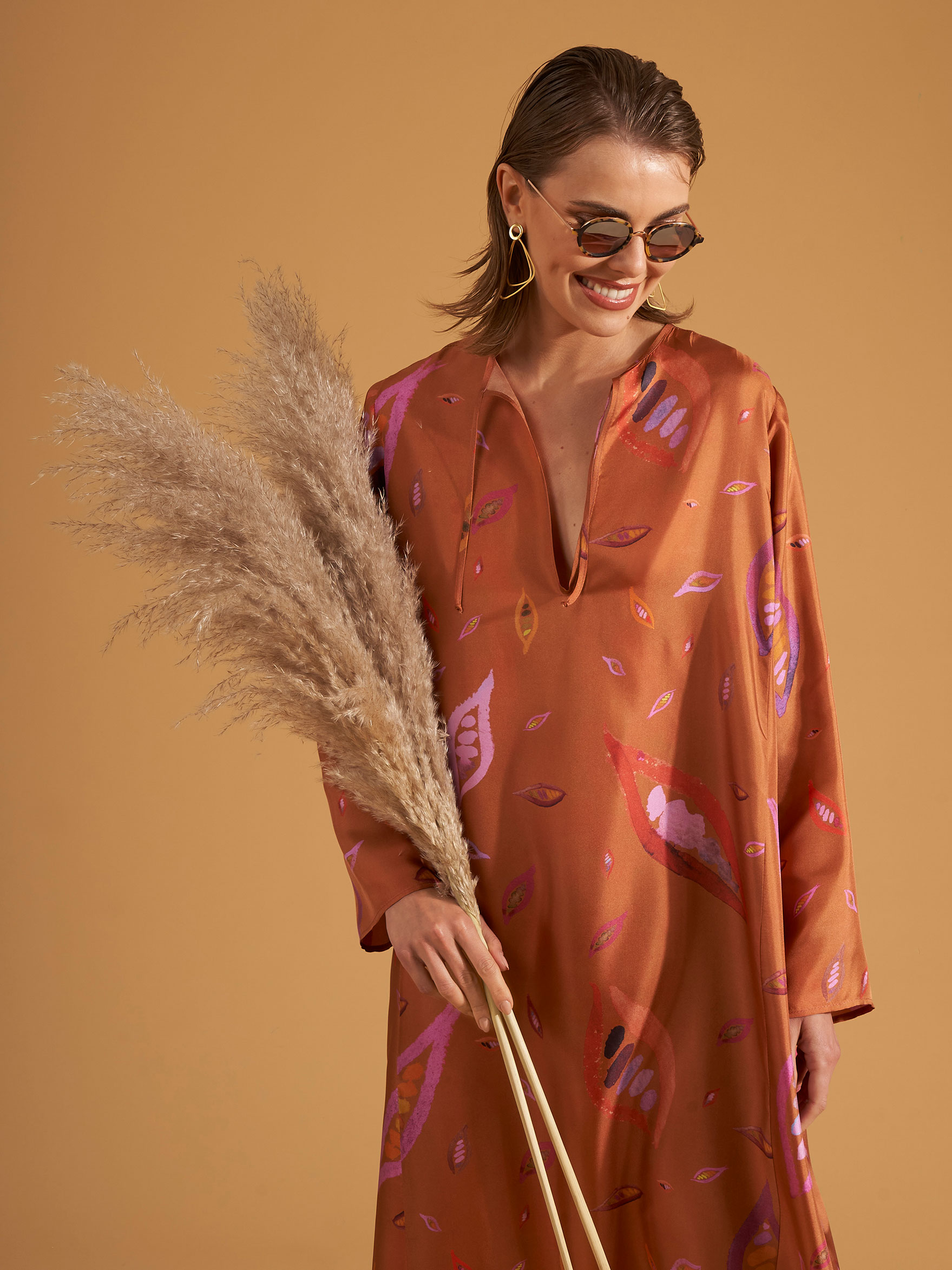 Dumi Kaftan Short Dress in Ginger Grande Fiamme