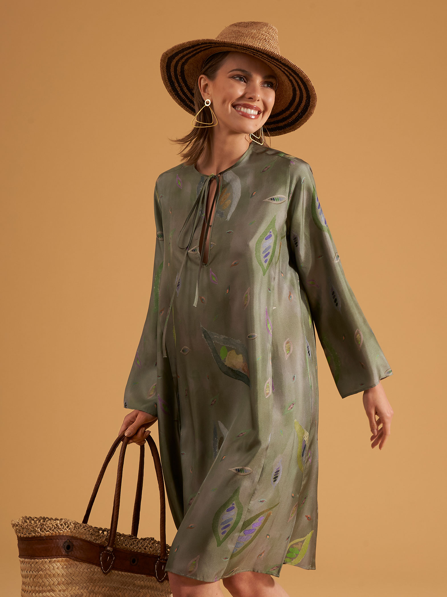 Dumi Kaftan Short Dress in Laurel Grande Fiamme