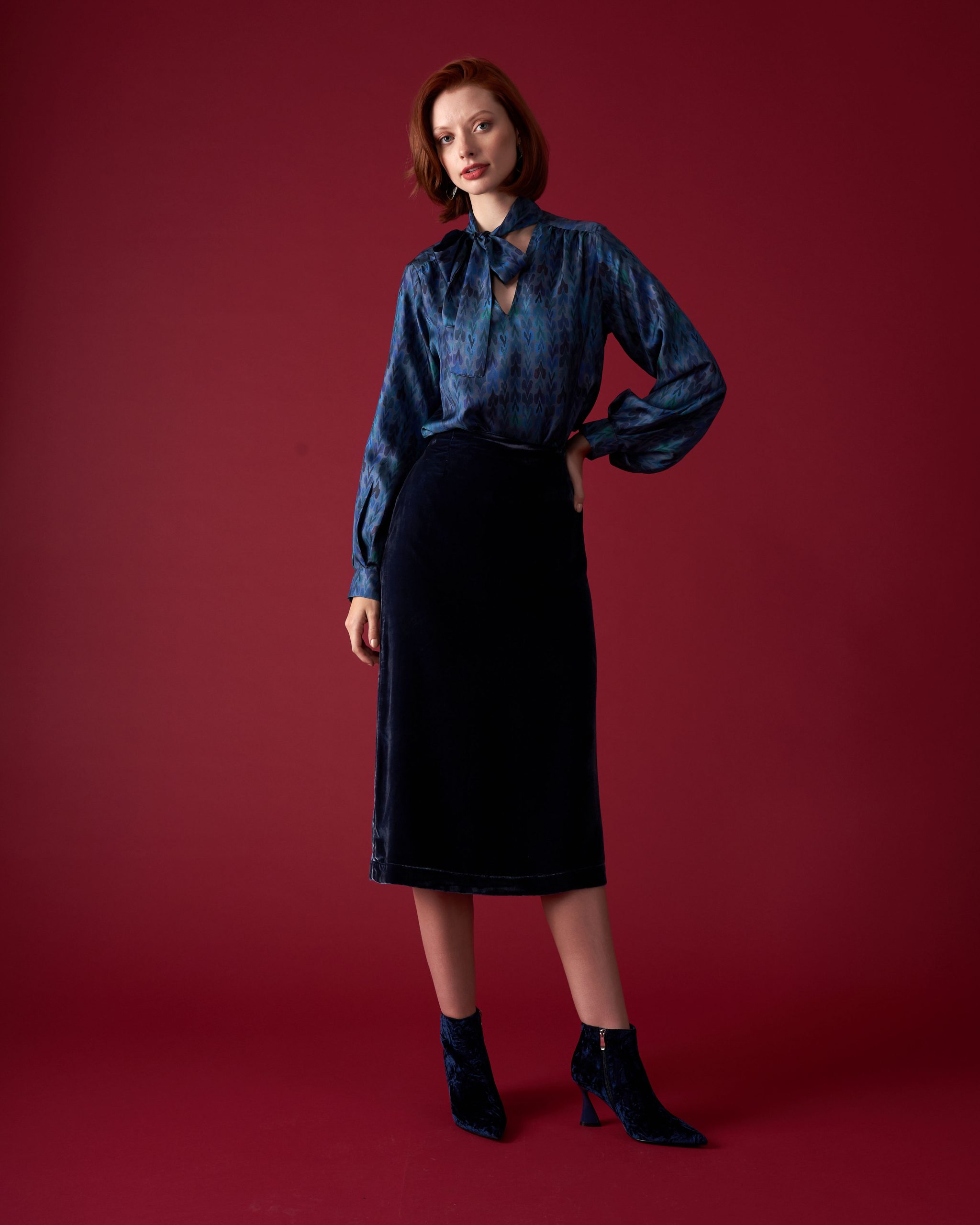 Marnie Velvet Skirt in Marine Blue